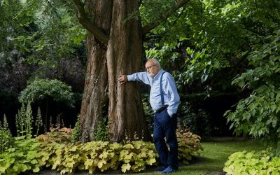 Krzysztof Penderecki oparty o drzewo